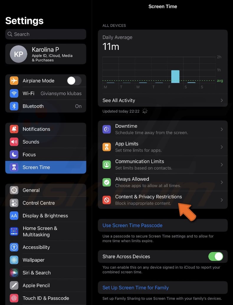 Go to Content & Privacy Restrictions