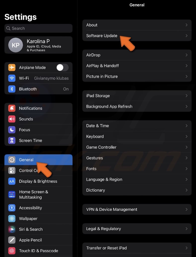Go to Software Update