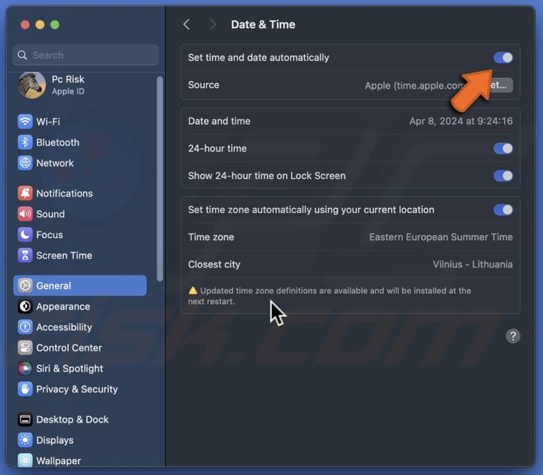 Set date and time automatically