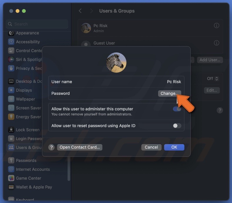 Change account password