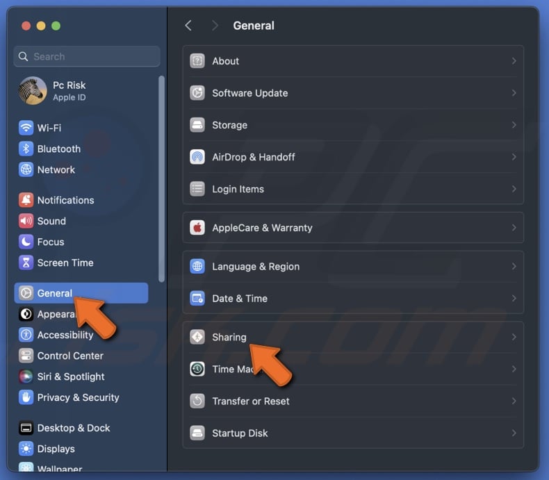 Go to Sharing settings