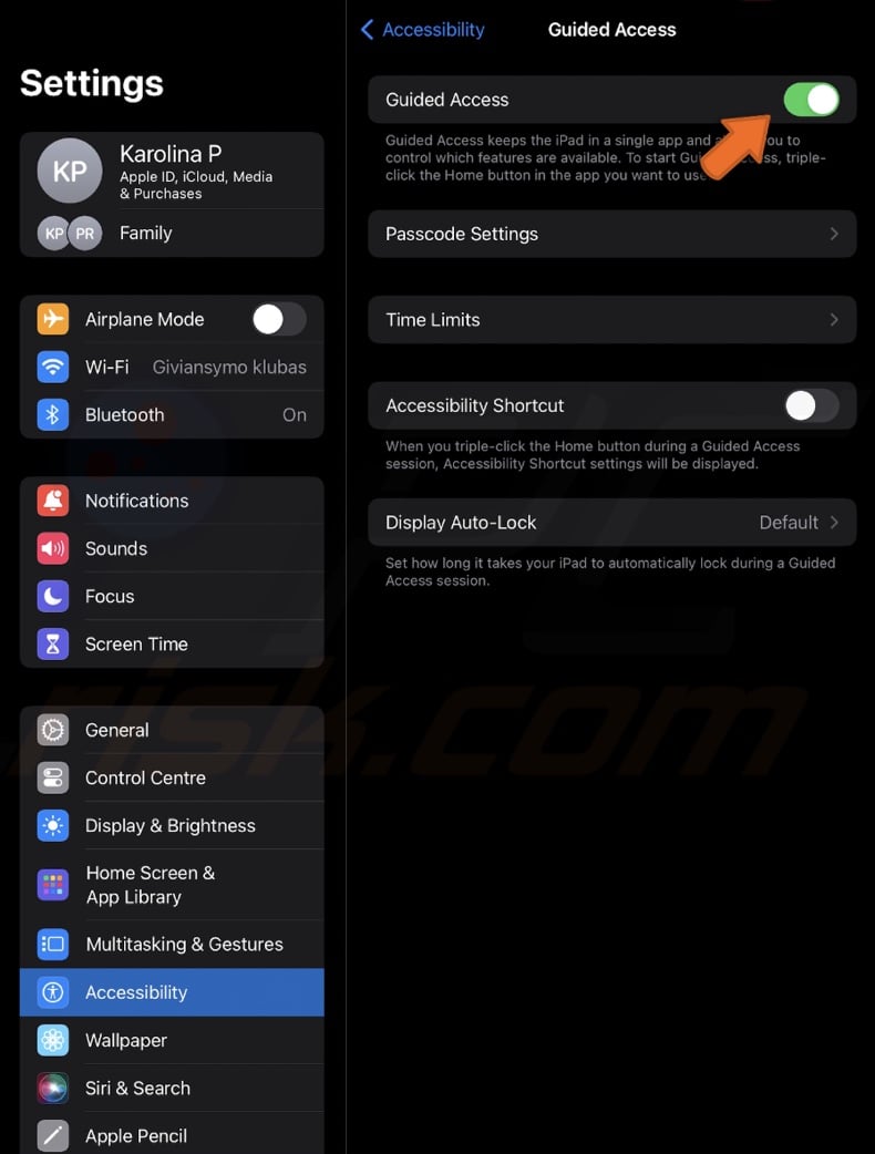 Enable Guided Access