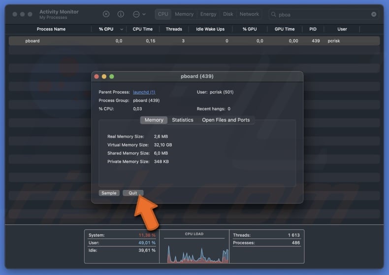 Quit the pboard process