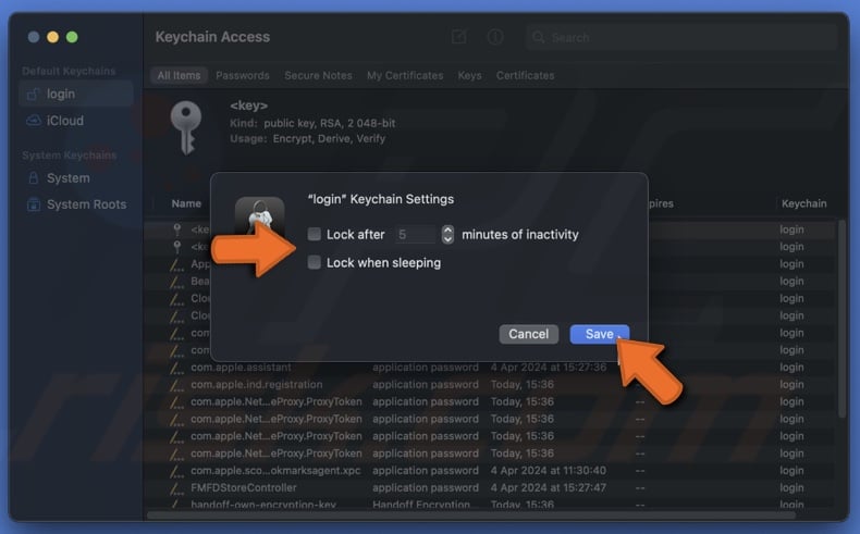 Disable keychain lock