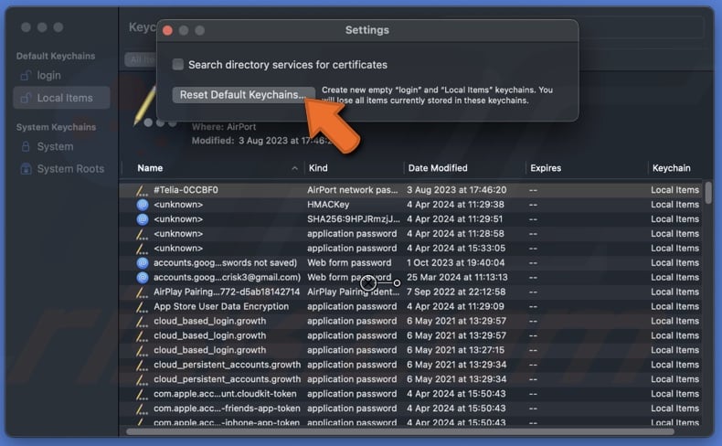 Reset My Default Keychains