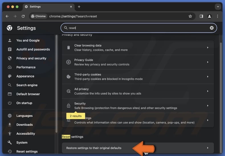 Restore settings to their original defaults