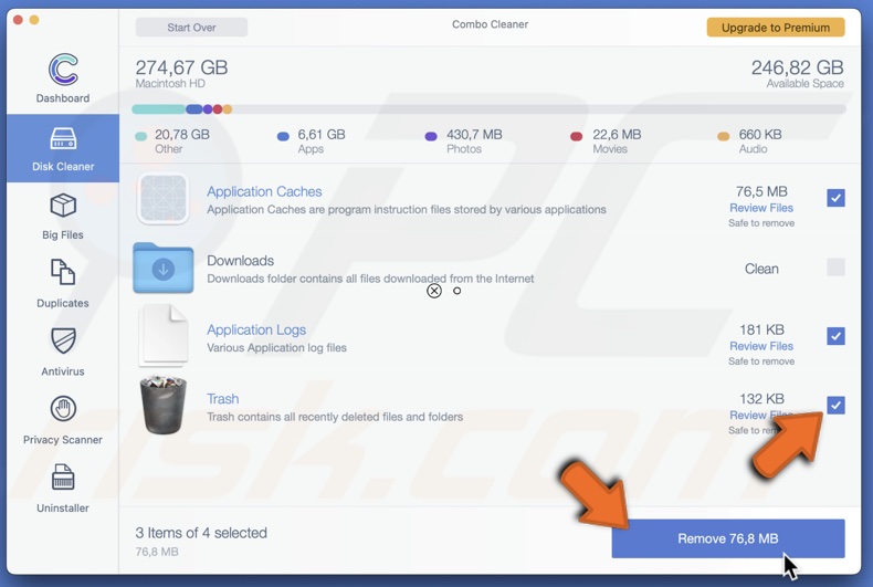 Empty Trash with Combo Cleaner