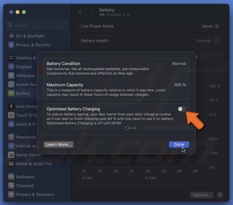 Disable Optimized Battery Charging