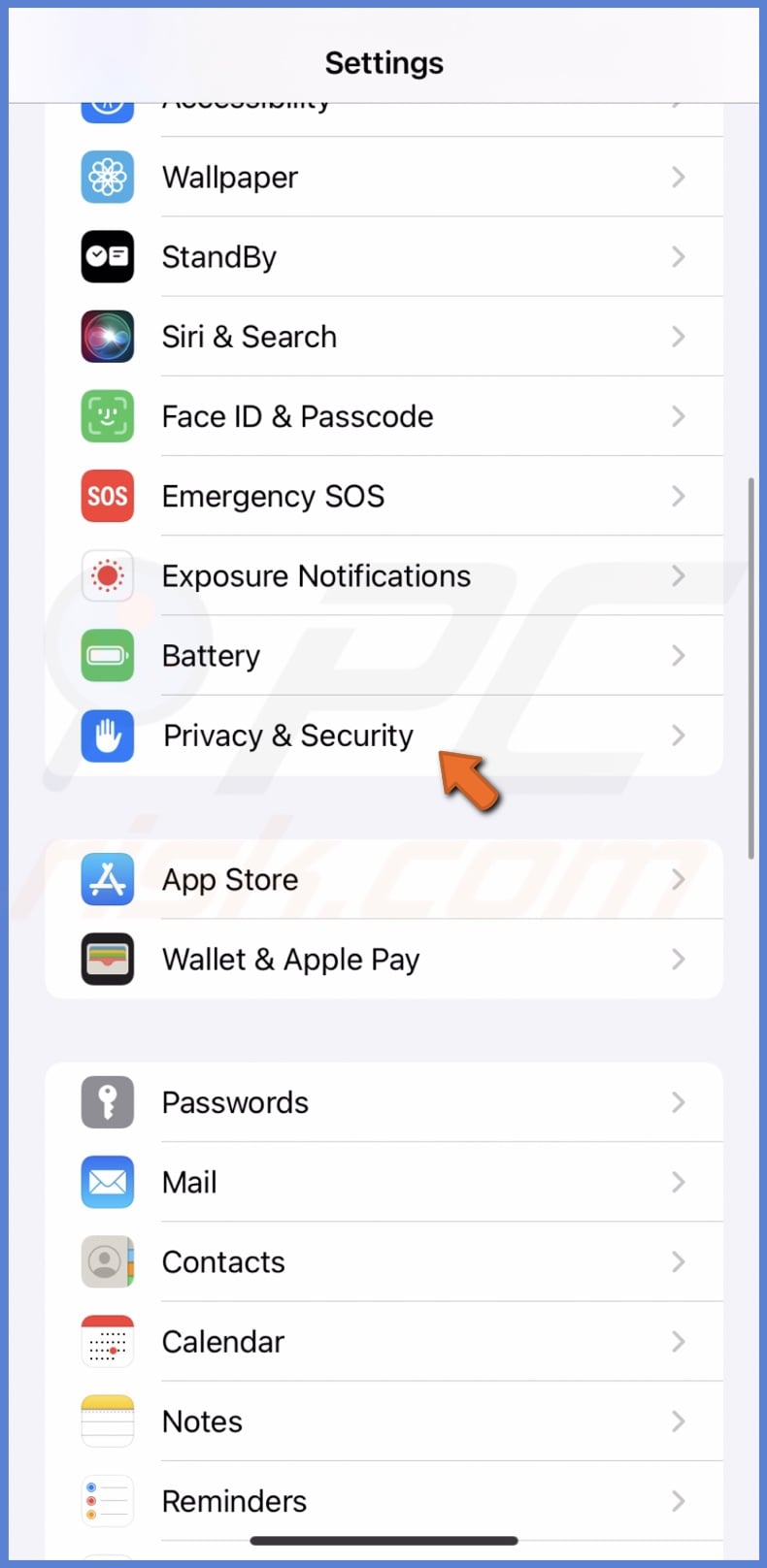 Go to Privacy & Security