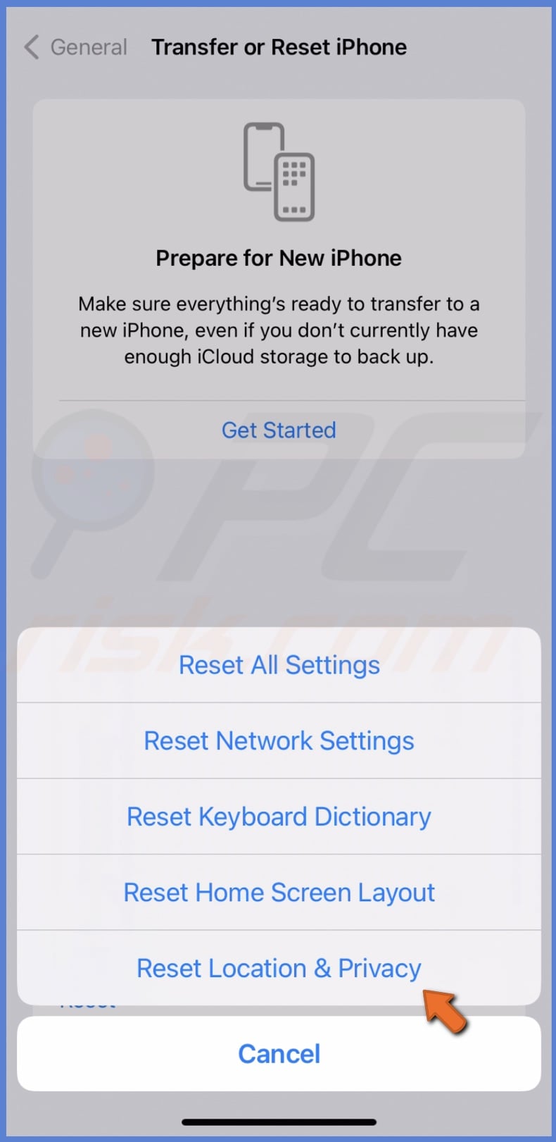 Reset Location & Privacy