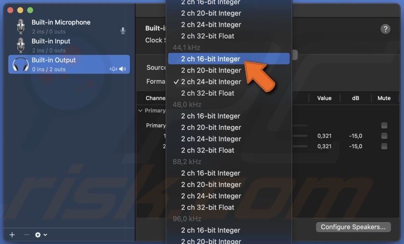 Select the standart format