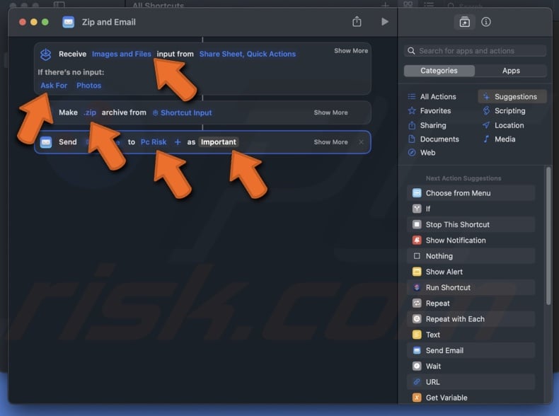 Edit Zip and Email shortcut