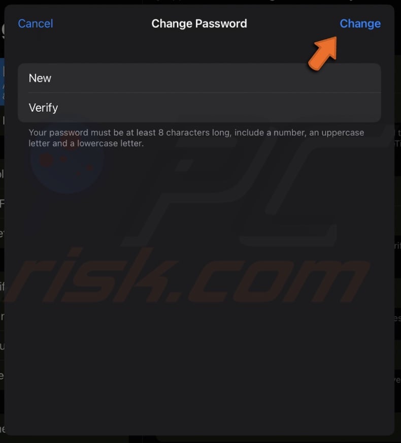 Change account password on iOS