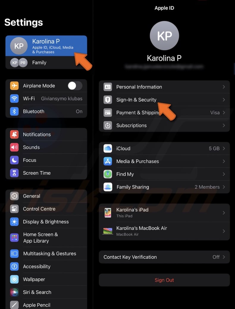 Tap on the Sign-In & Security