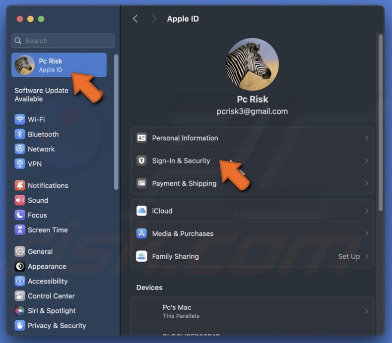 Click Sign-In & Security