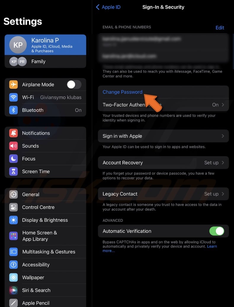Tap on Change Password