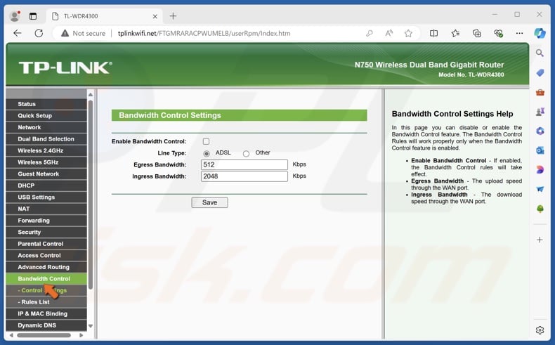 Select Bandwidth Control settings and disable Session Limit