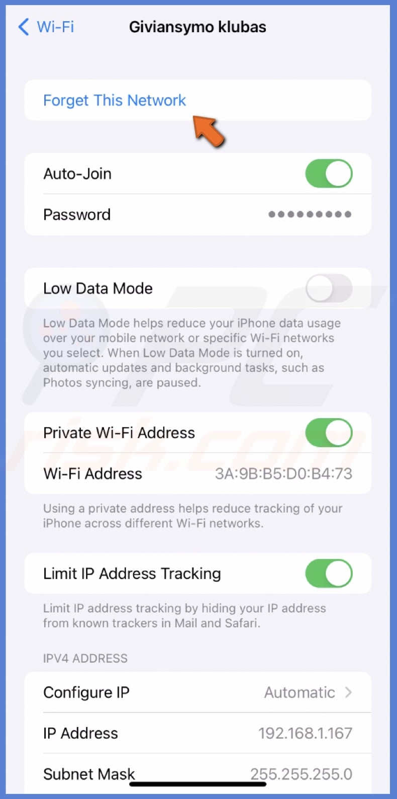 Select Forget This Network