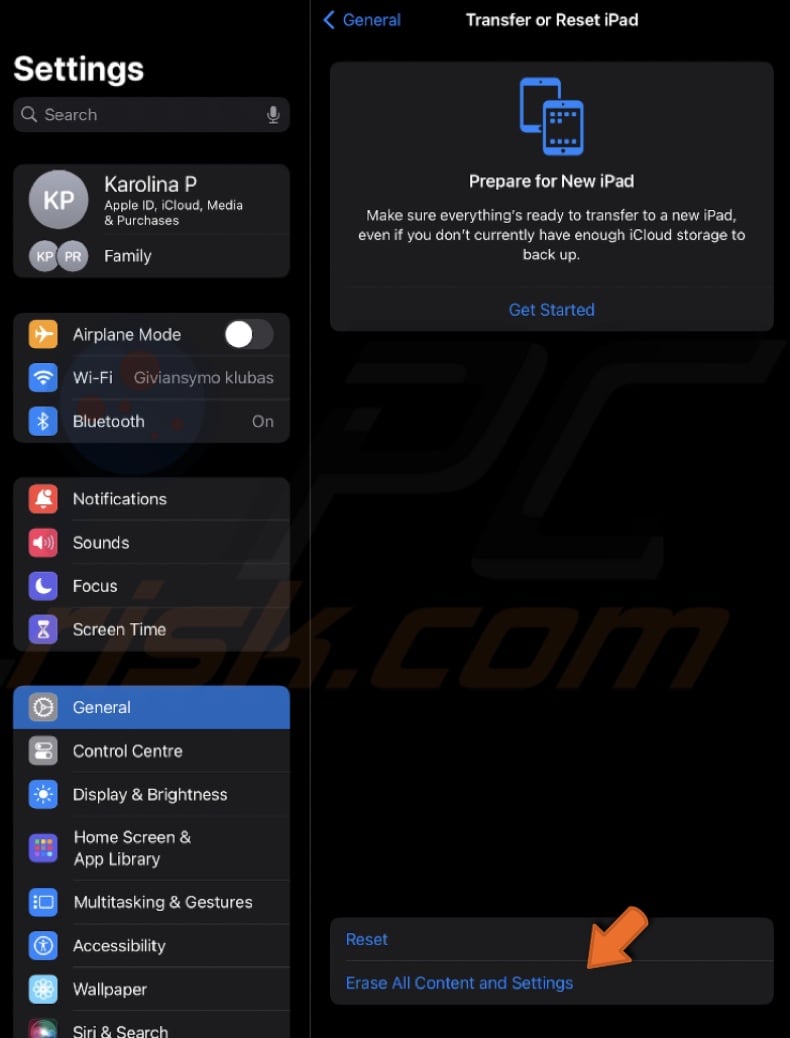 Erase All Content and Settings