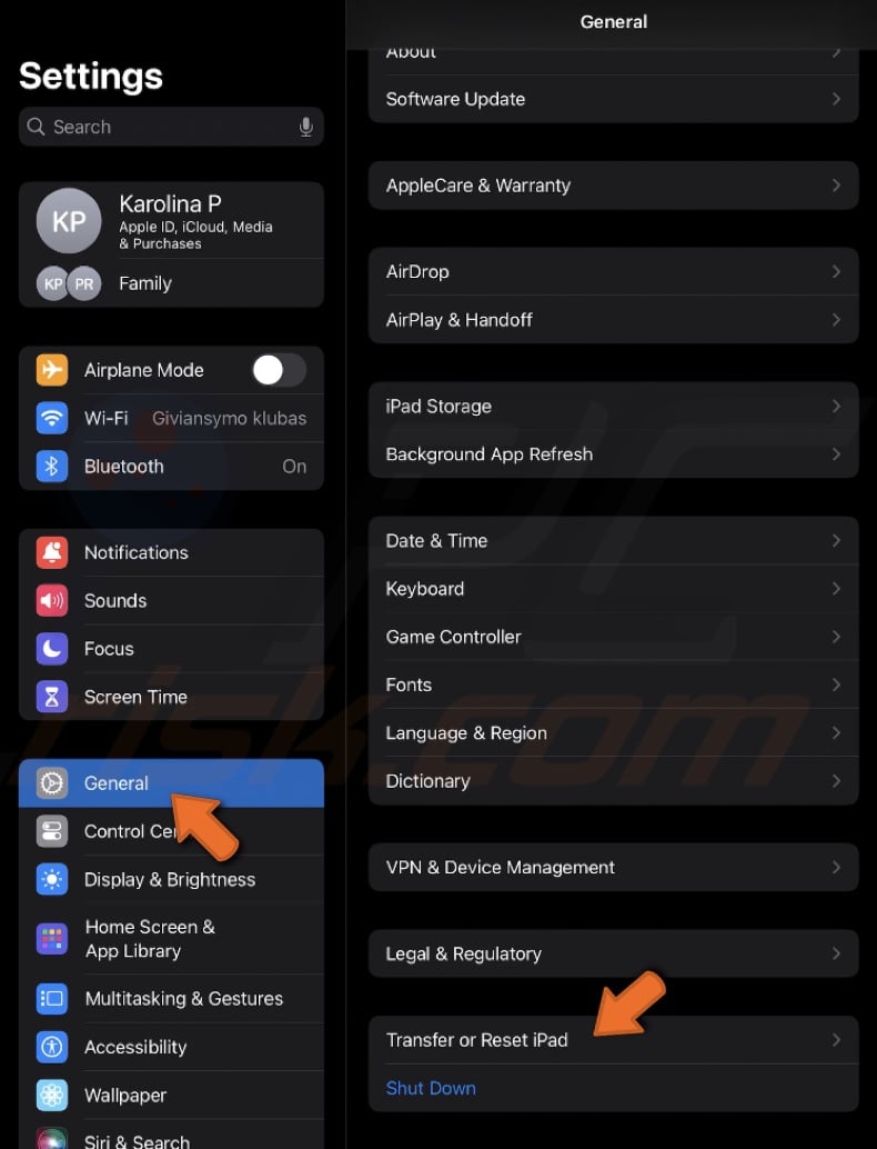 Reset or Transfer iPad