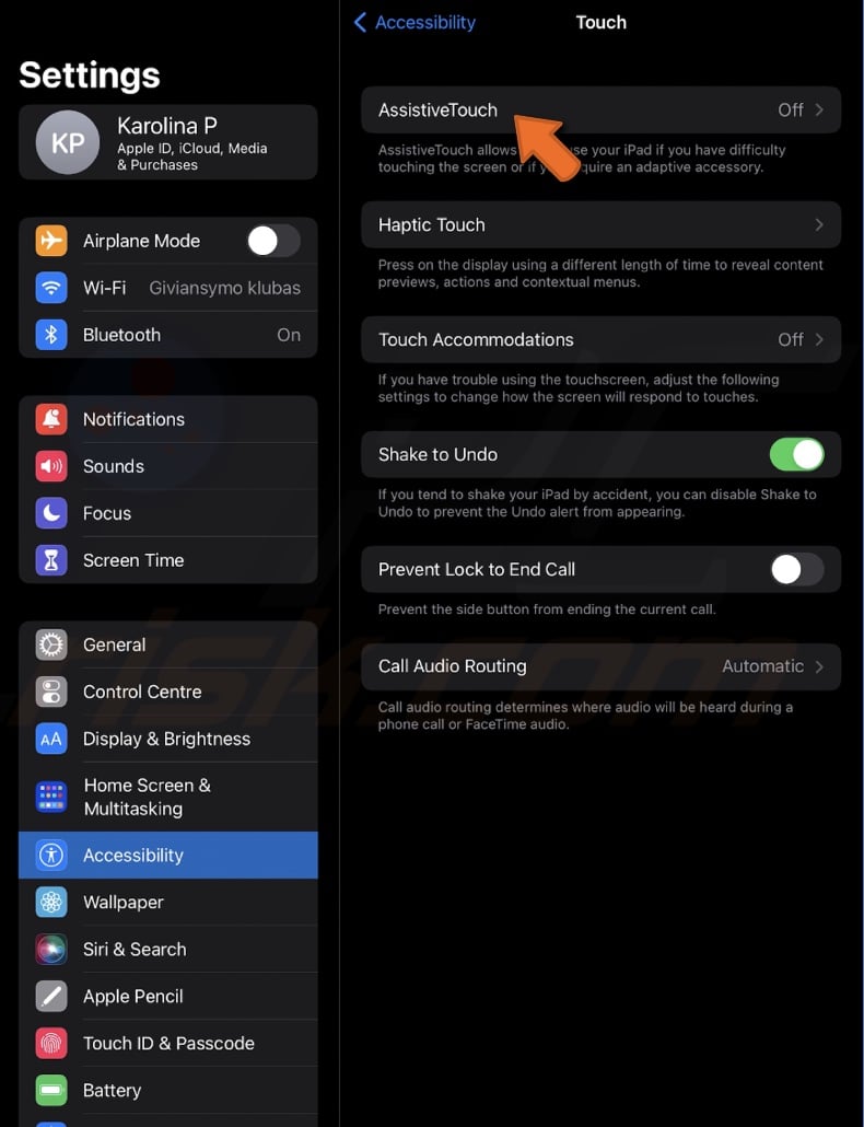 Select AssistiveTouch