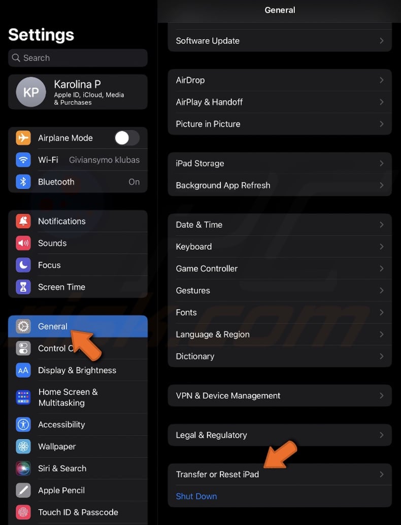 Transfer or Reset iPad