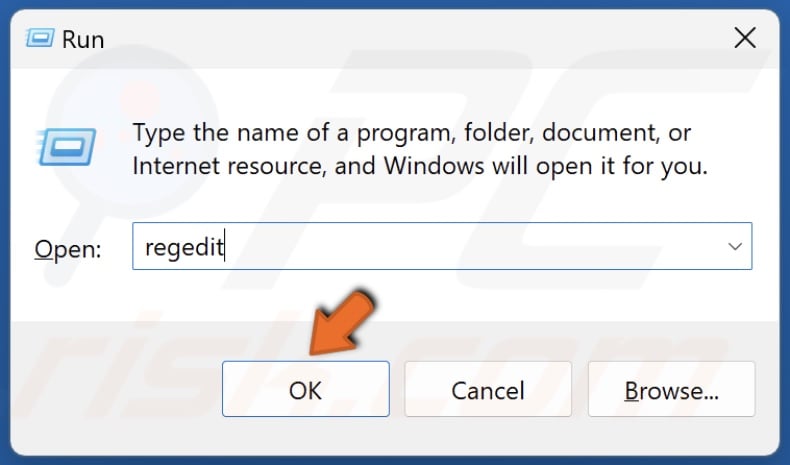 Type regedit in Run and click OK