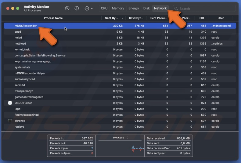 Select mDNSResponder