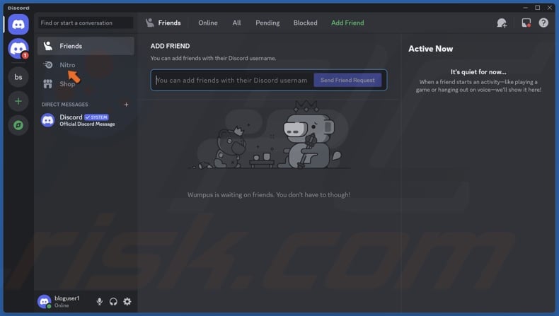 Click the Nitro panel on the left side and scroll through the message