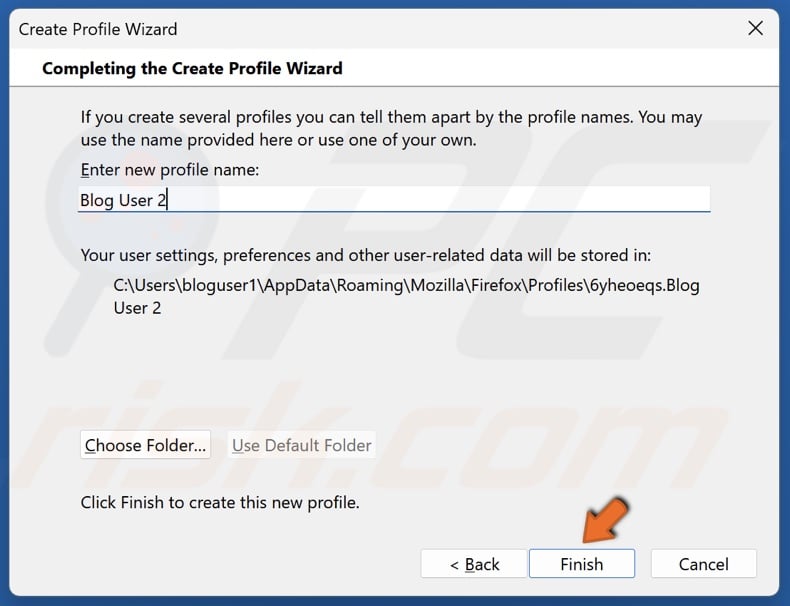 Create a profile name and click Finish