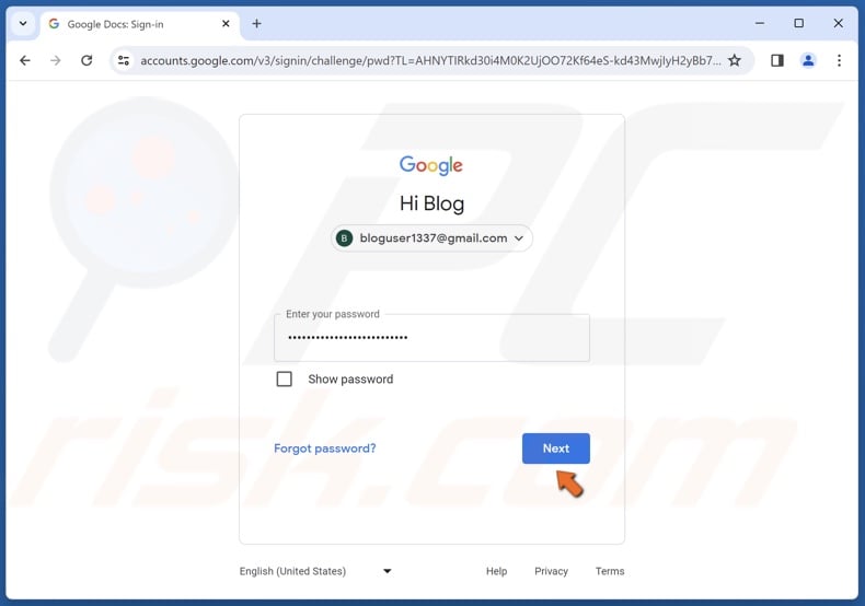 Type in your password and click Next