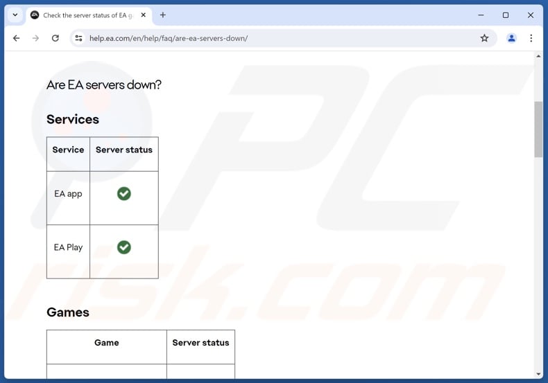 Check EA server status