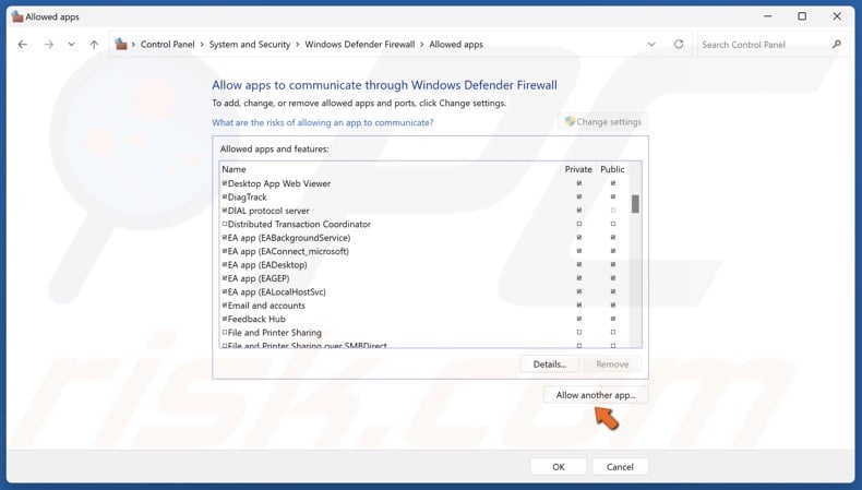 Click Allow another app