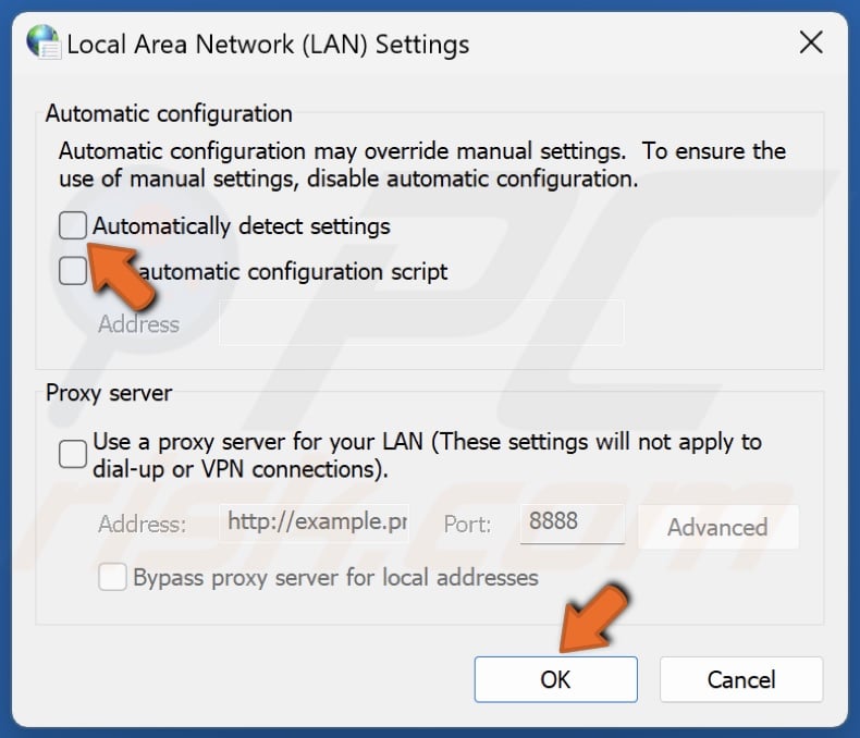 Alternativaly disable Automatically detect settings