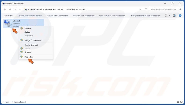 Right-click your network adapter and click Properties