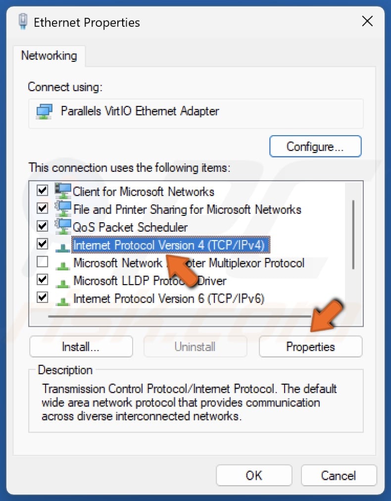 Select Internet Protocol Version 4 (TCP/IPv4) and click Properties