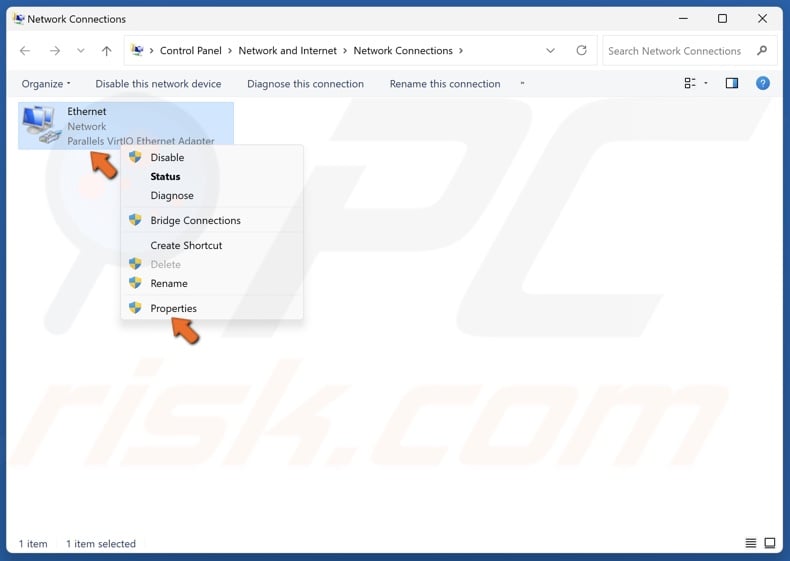 Right-click your network adapter and click Properties