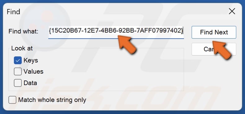 Paste in the APPID and click Find Next