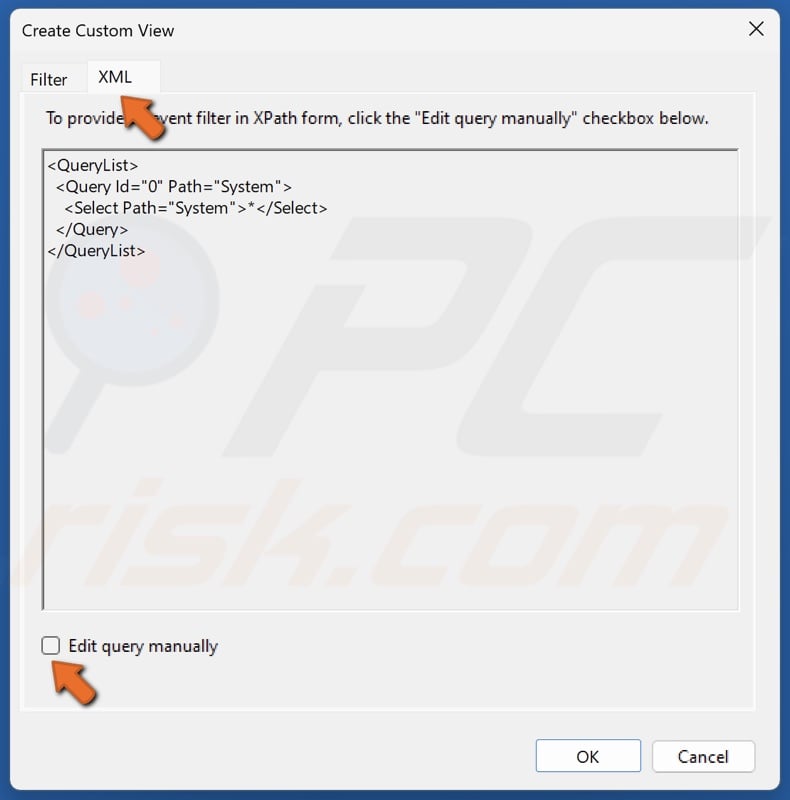 Select the XML tab and click Edit query manually