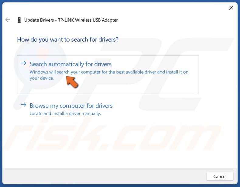 Select Search Automatically for drivers