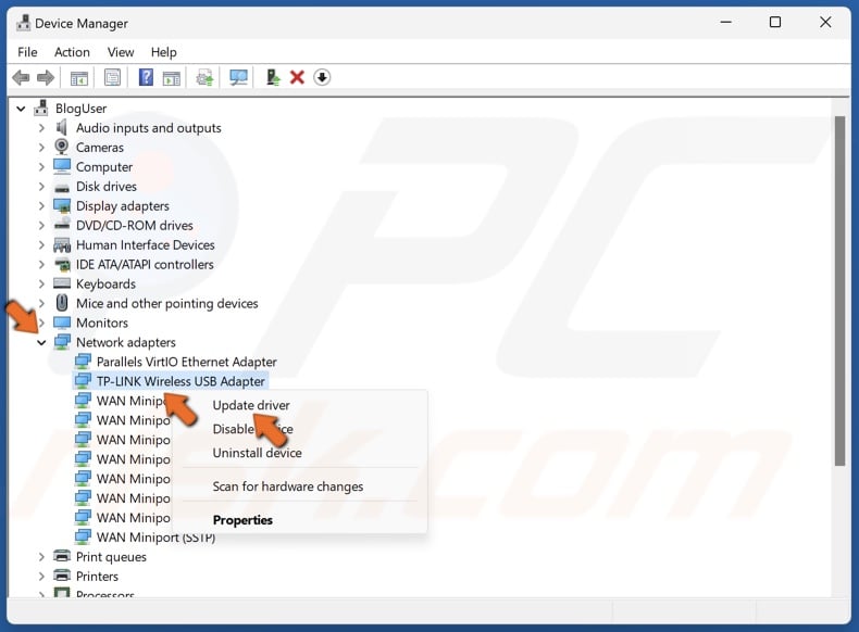 Right-click your network adapter and click Update driver