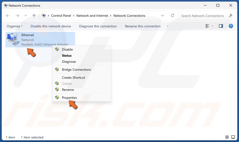 Right-click the network adapter and click Properties