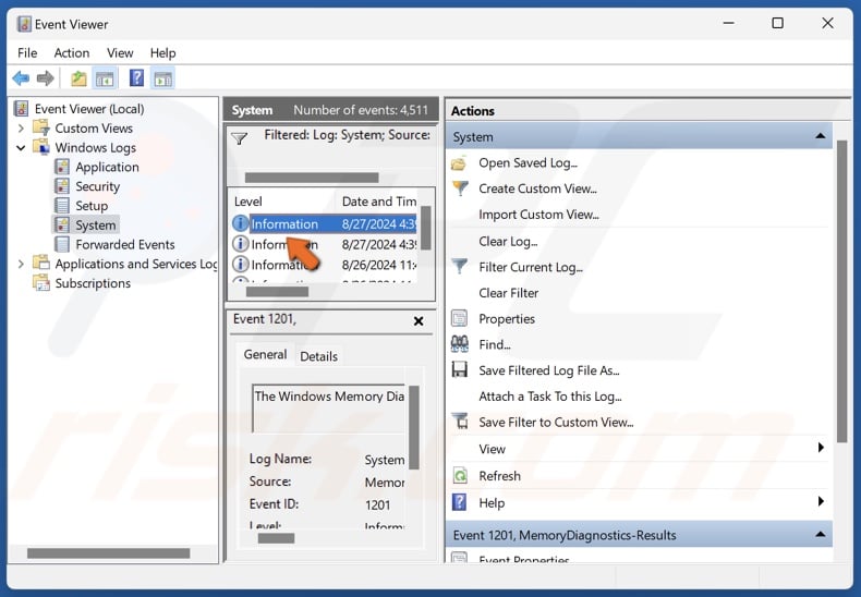 Double-click the results log