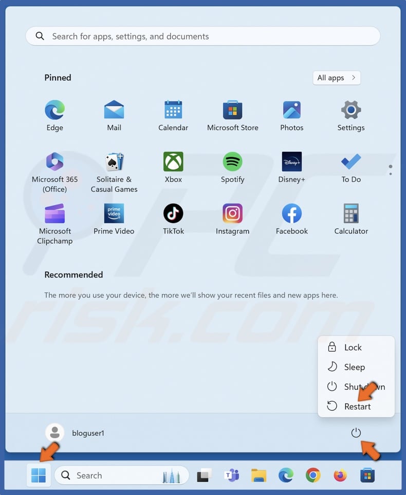 Open the Start menu, click the Power button, hold down the Shift key and click Restart