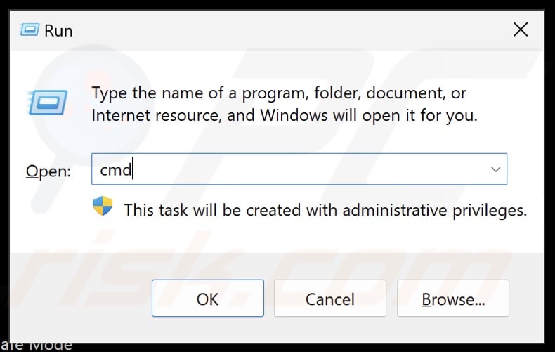 Type CMD in Run and hold down Ctrl+Shift+Enter keys to open the elevated Command Prompt