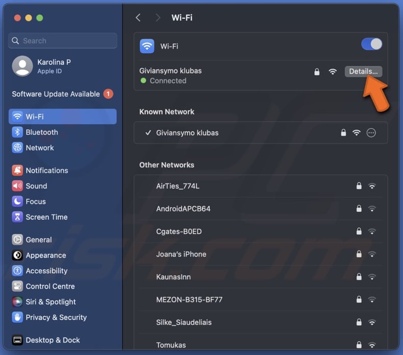 Go to network details