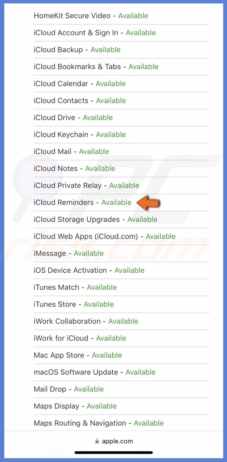 Reminders server status