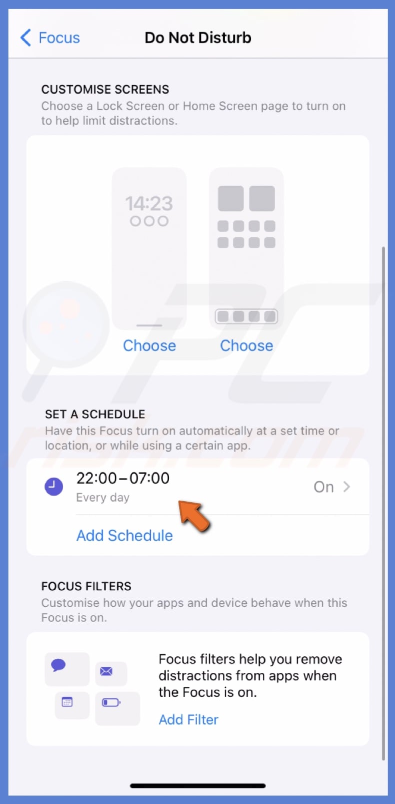 Tap on scheduled time
