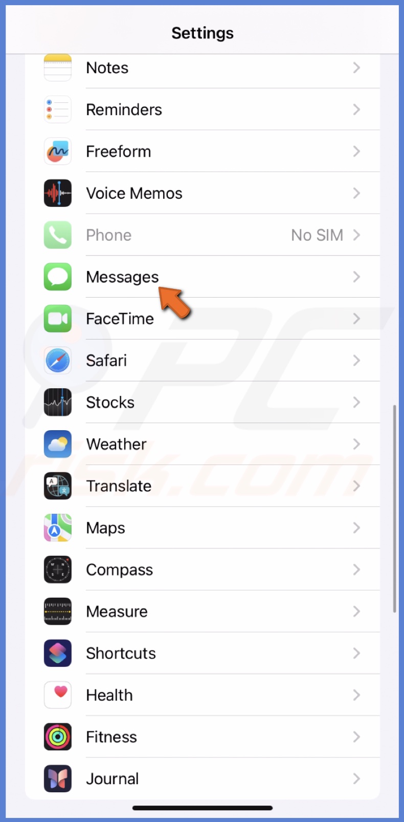 Go to the Messages settings