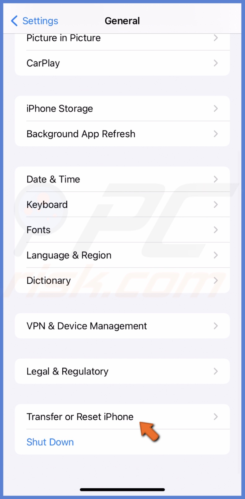 Transfer or Reset iPhone